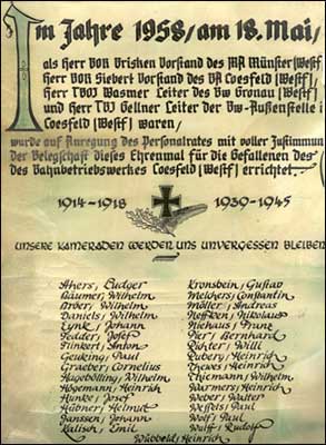 Ehrenbuch der in den beiden Weltkriegen gefallenen Angehörigen des Bahnhofs und des Bahnbetriebswerks Coesfeld (Westf) | Sammlung: P. Dr. D. Hörnemann